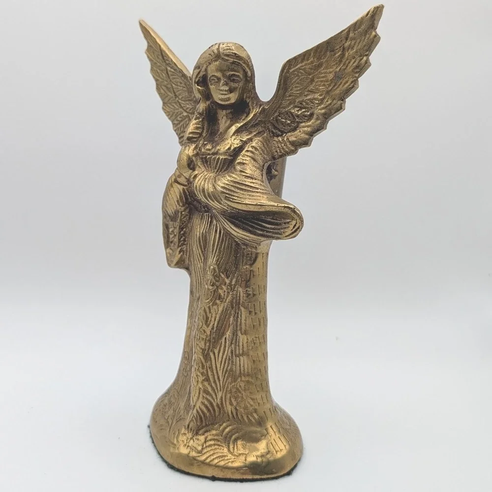 Angel Candlestick Holder 6 Inch Tall Gold Tone Weighted Brass Figurine VTG MCM